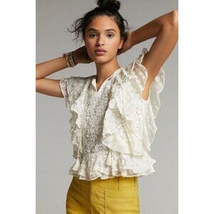 Verb By Pallavi Singhee Allyson Lace Blouse Womens Size Large L Ruffled White